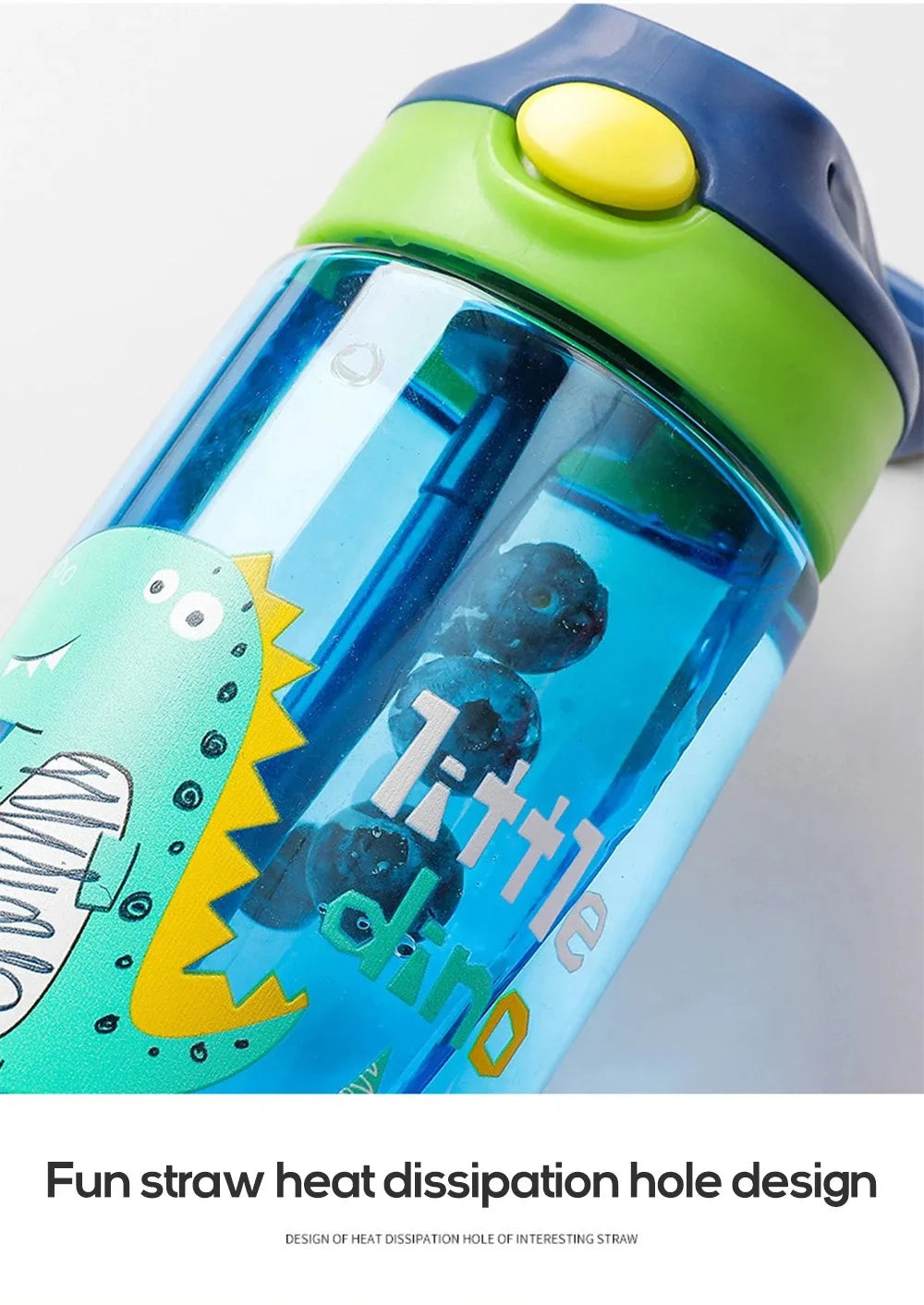 Kinder Drinkfles met Tuitbeker en Rietje – Lekvrij Dino – 480 ml