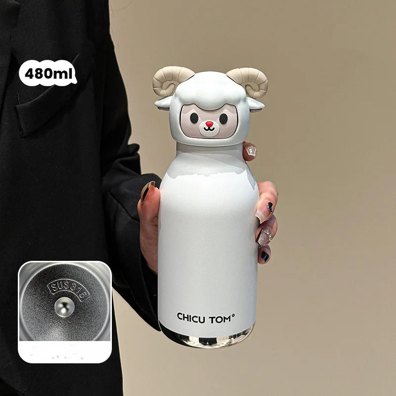 RVS Dieren Thermosfles met Rietje 480ml