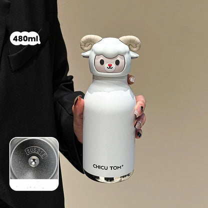 RVS Dieren Thermosfles met Rietje 480ml