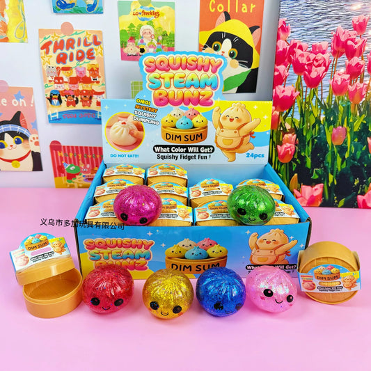 Glitter Dumpling Squishy Knijpspeeltje met Stoommandje