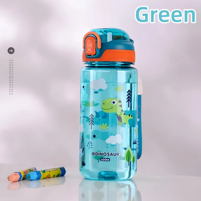 Dinosaurus Drinkfles 600ml met Siliconen Rietje en Draagkoord