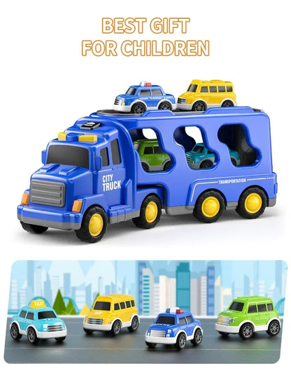 Transportvrachtwagen Speelset 5-in-1 met 4 Bouwvoertuigen