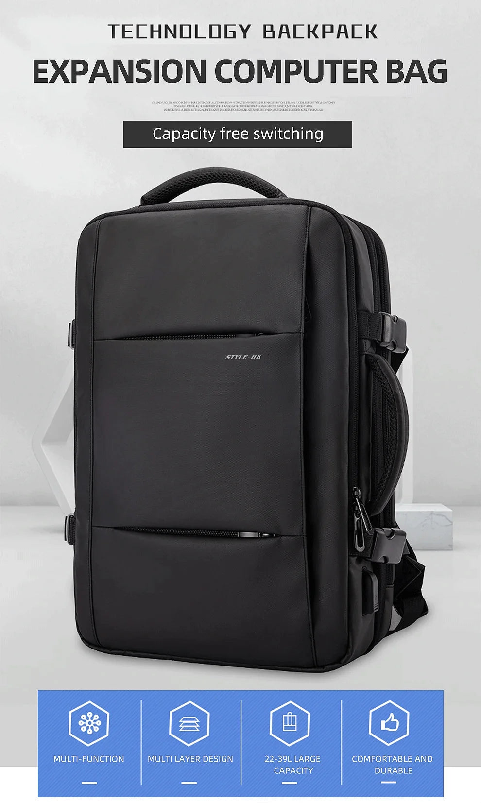 Uitbreidbare Rugzak met Laptopvak en USB-poort