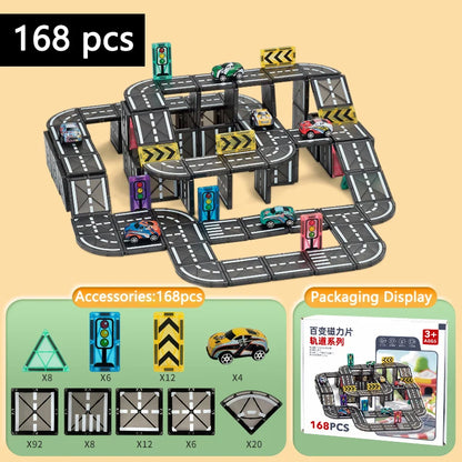 Magnetische Tegels Bouwset met Wegdelen en Auto's (5.5cm)