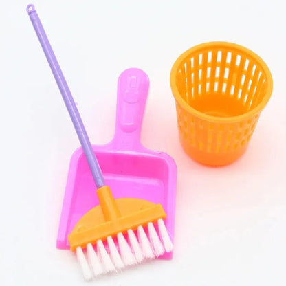 9-delige Mini Schoonmaakset voor Poppenhuis – Bezems, Mop en Emmer