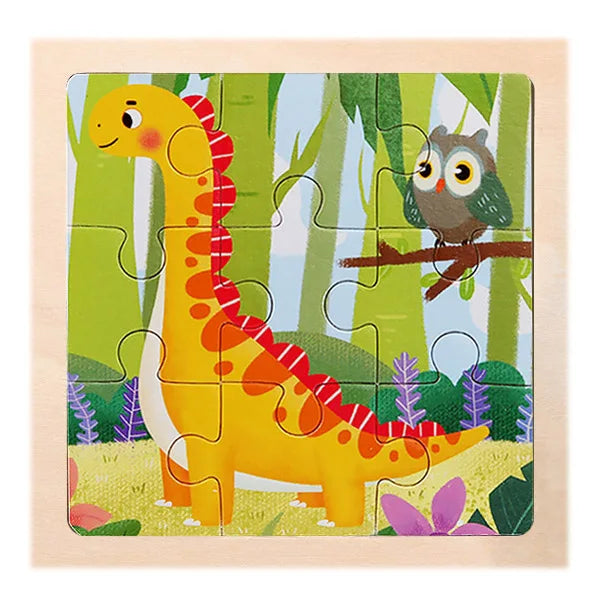 Houten 3D Puzzel met 9 Stukjes – Dieren & Vervoer