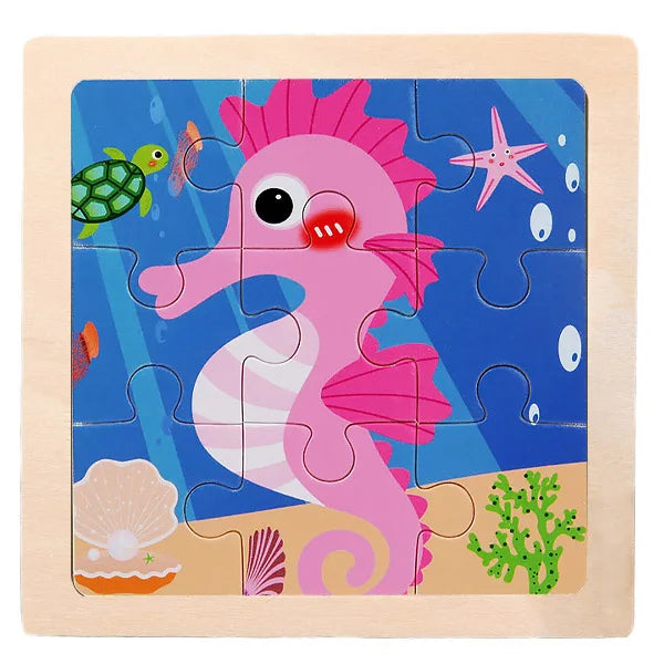 Houten 3D Puzzel met 9 Stukjes – Dieren & Vervoer