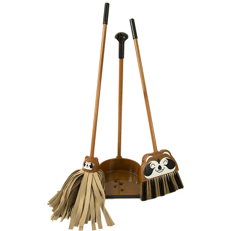 Mini speelgoed schoonmaakset met bezem, dweil en stoffer