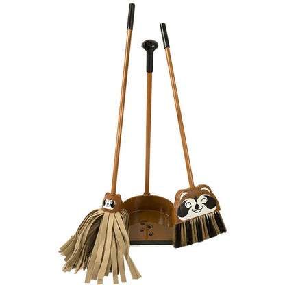 Mini speelgoed schoonmaakset met bezem, dweil en stoffer