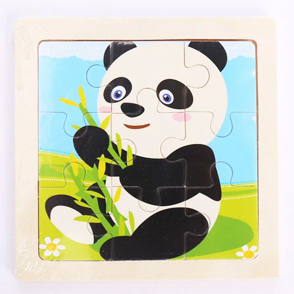 Houten 3D Puzzel met 9 Stukjes – Dieren & Vervoer