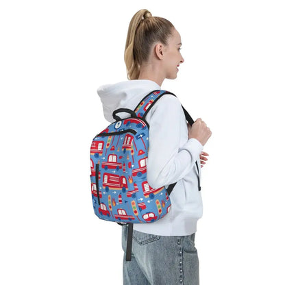 Unisex Schooltas met Brandweerwagen Patroon