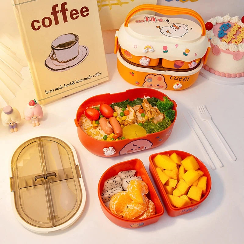 Kinder Bento Lunchbox met Vakjes, Handvat en Magnetronfunctie