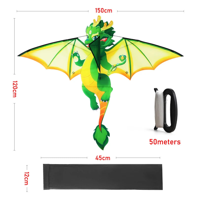 Groene Chinese Draak Vlieger voor Beginners - Inclusief 50 meter Lijn
