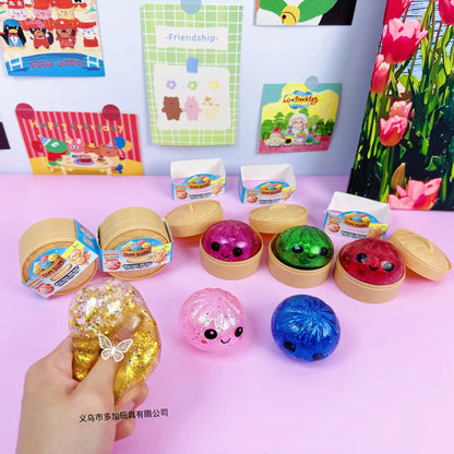 Glitter Dumpling Squishy Knijpspeeltje met Stoommandje