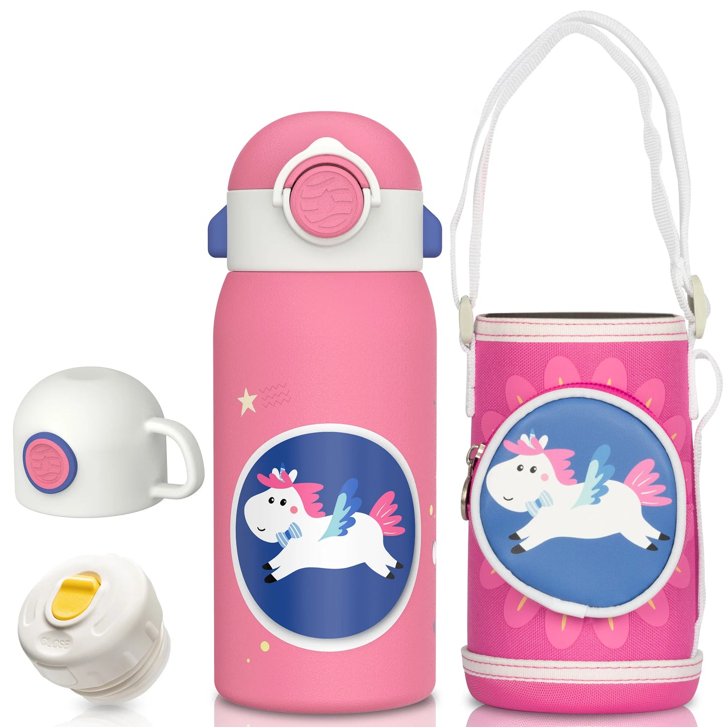 FEIJIAN Kinder Drinkfles met Rietje RVS - 600ml Lekvrij Isolerend BPA-vrij