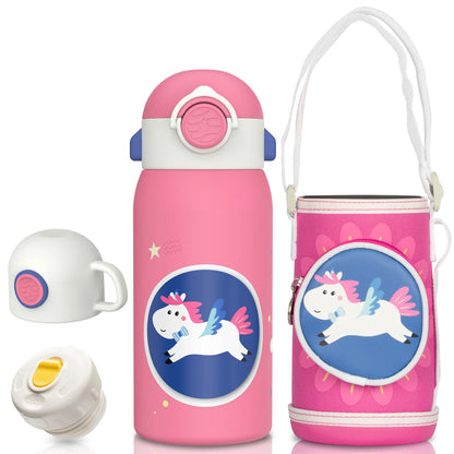 FEIJIAN Kinder Drinkfles met Rietje RVS - 600ml Lekvrij Isolerend BPA-vrij