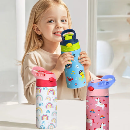 Geïsoleerde Kinder Drinkfles met Rietje en Dierenprint 350 ml