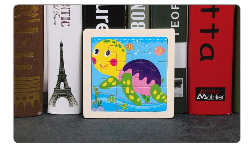 Houten 3D Puzzel met 9 Stukjes – Dieren & Vervoer