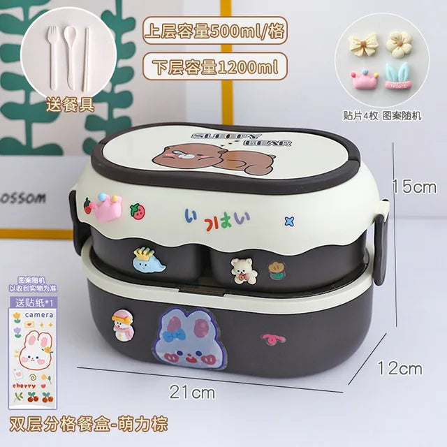 Kinder Bento Lunchbox met Vakjes, Handvat en Magnetronfunctie