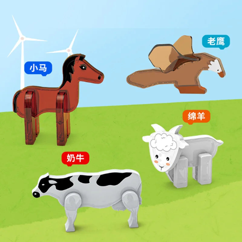 Magnetische Bouwblokken Set - Boerderijdieren & Dinosauriërs voor Kinderen
