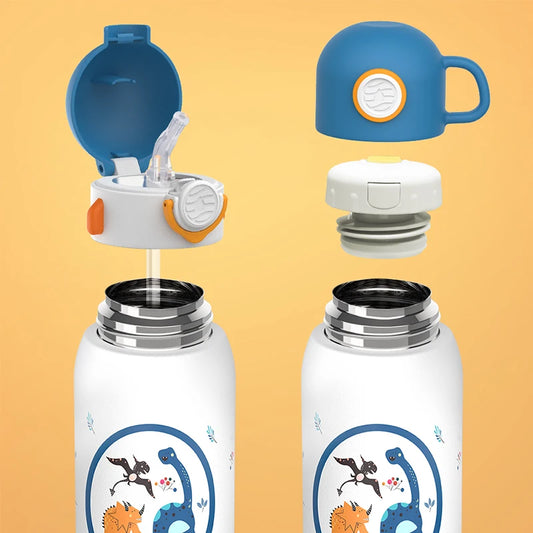 FEIJIAN Kinder Drinkfles met Rietje RVS - 600ml Lekvrij Isolerend BPA-vrij