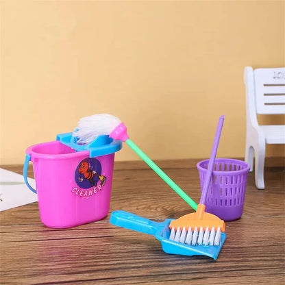 9-delige Mini Schoonmaakset voor Poppenhuis – Bezems, Mop en Emmer