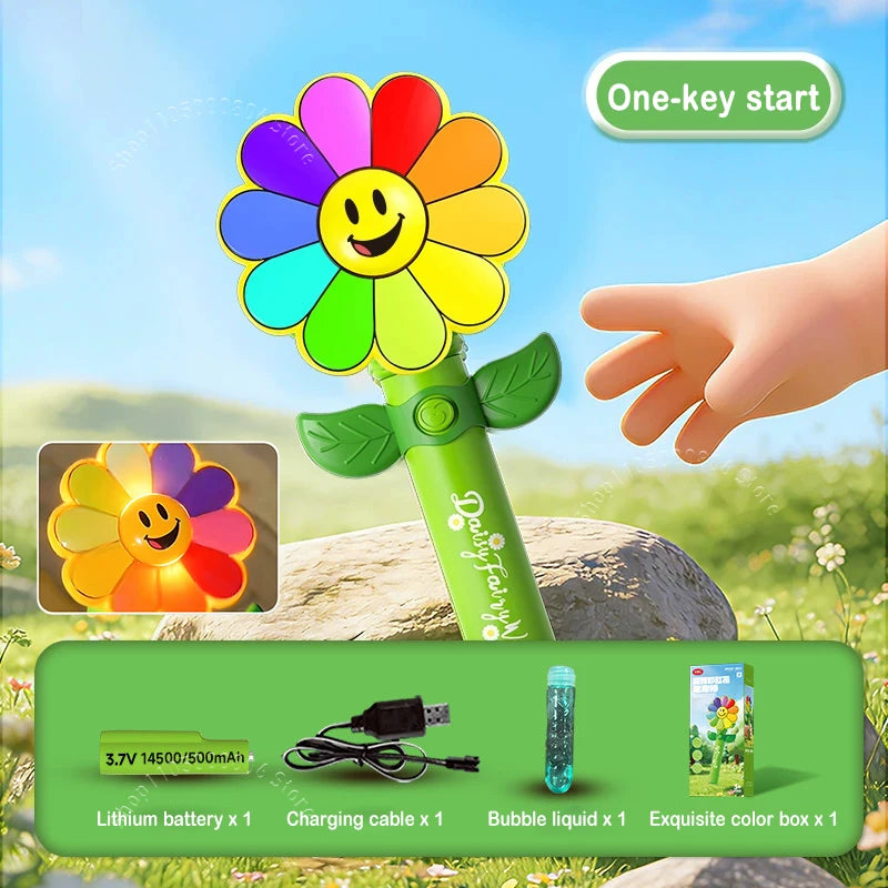 Automatische Bellenblaasstok met LED Licht en Bloemen