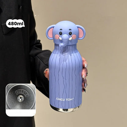 RVS Dieren Thermosfles met Rietje 480ml