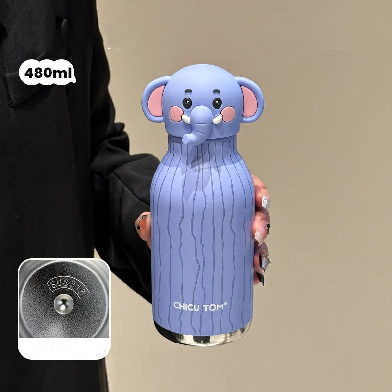RVS Dieren Thermosfles met Rietje 480ml