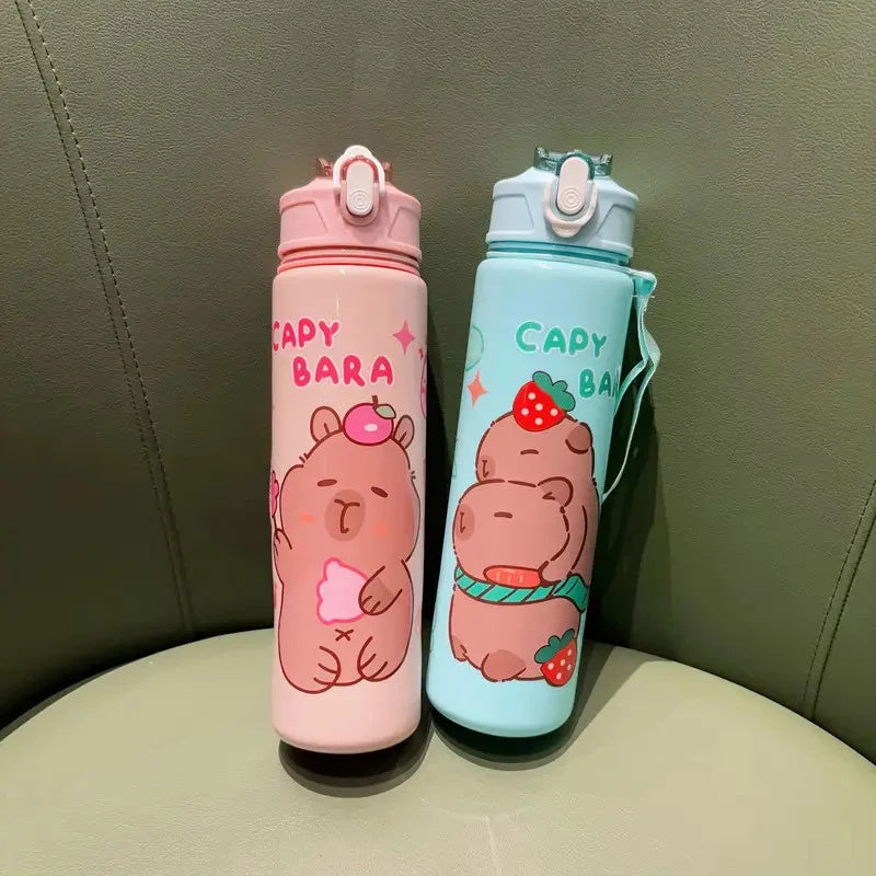 Draagbare Capybara Drinkfles met Rietje 800ml - Lekvrij voor Kinderen