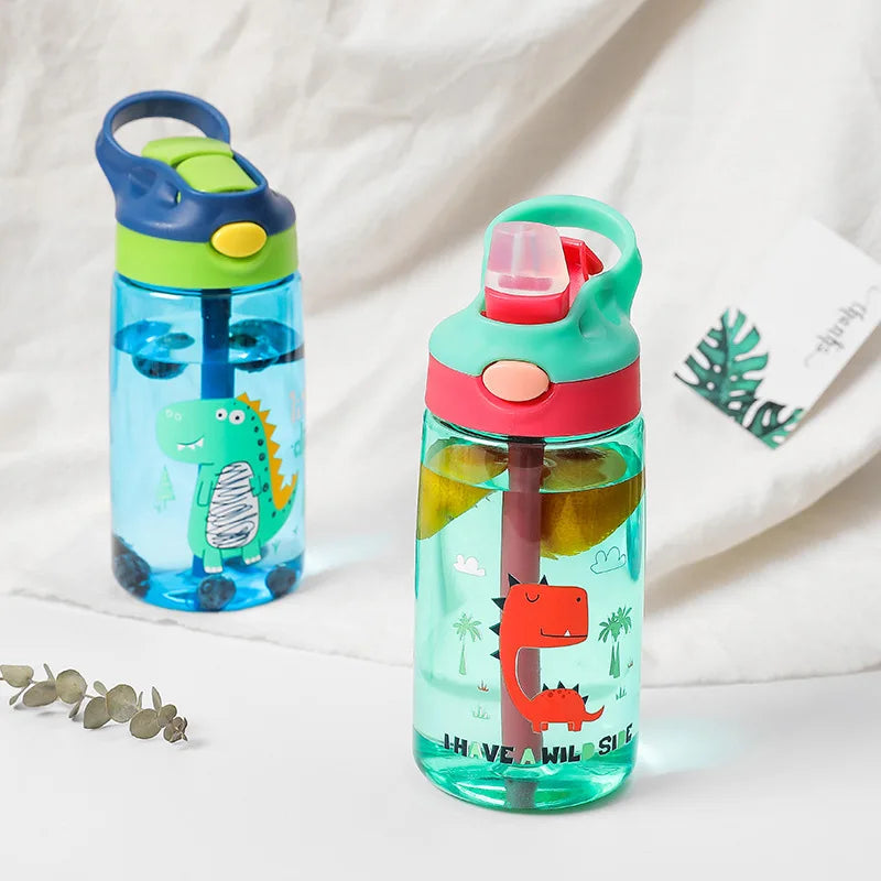 Kinder Drinkfles met Tuitbeker en Rietje – Lekvrij Dino – 480 ml
