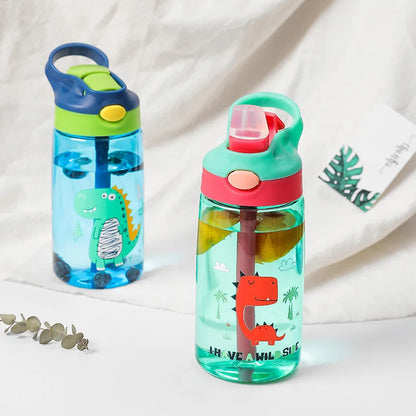 Kinder Drinkfles met Tuitbeker en Rietje – Lekvrij Dino – 480 ml