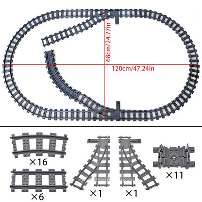 Compatibel LEGO Treinrails Bouwblokken Set met Kruising en Flexibele Sporen