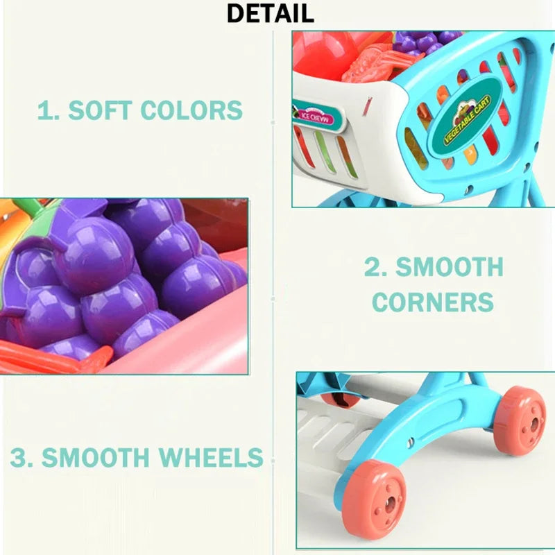 Kinder Supermarkt Winkelwagentje Speelset met Snijfruit en Accessoires (15-delig)