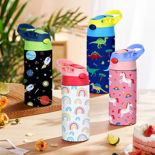 Geïsoleerde Kinder Drinkfles met Rietje en Dierenprint 350 ml