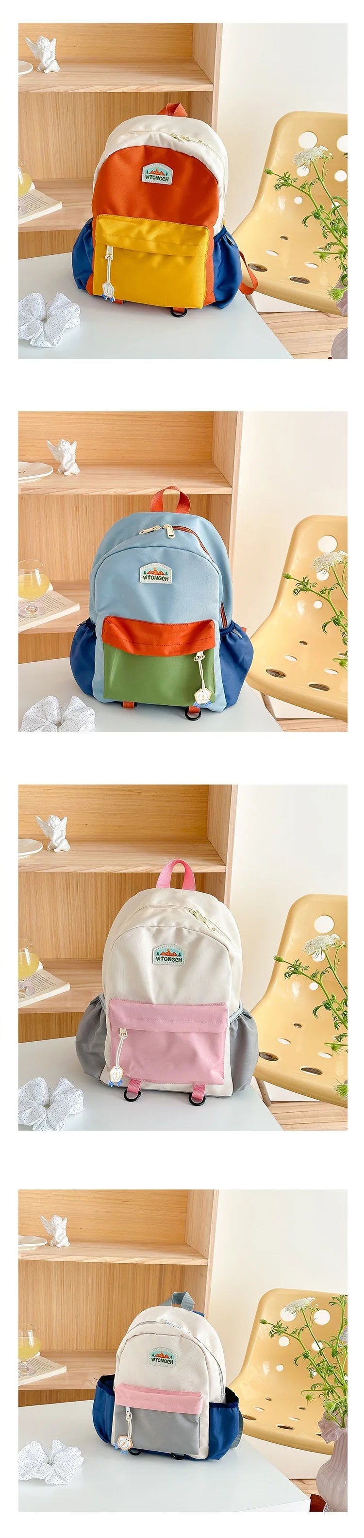 Lichtgewicht Kleurenblok Schoolrugzak - Waterproof & Comfortabel voor Kinderen