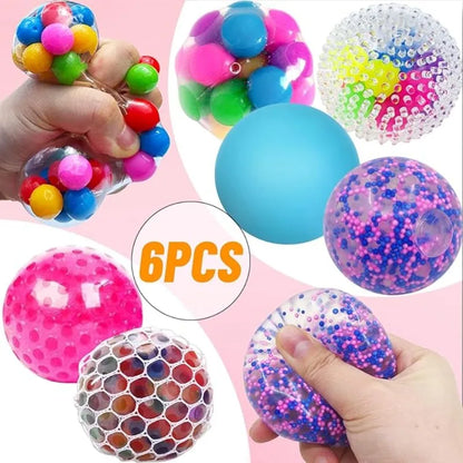 6 Mini Squishy Stressballen – Regenboog Kleuren voor Ontspanning