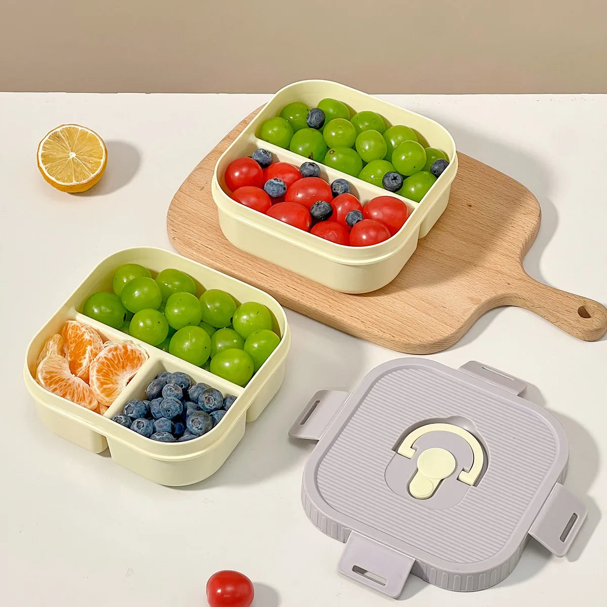 Draagbare Plastic Lunchbox met Vakken - Lekvrij & Magnetronbestendig voor Kinderen