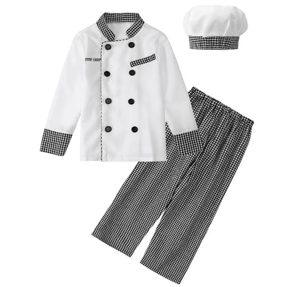 Kinder Chef Kostuum Set - Uniform met Broek, Bovenstuk en Muts