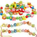 26-delige Houten Rijgset voor Kinderen – Montessori Speelgoed met Dieren, Fruit en Cijfers