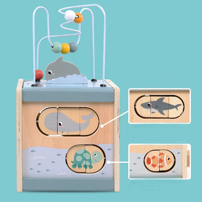 Houten Activiteitenkubus 5-in-1 met Vormenstoof en Kralendoolhof