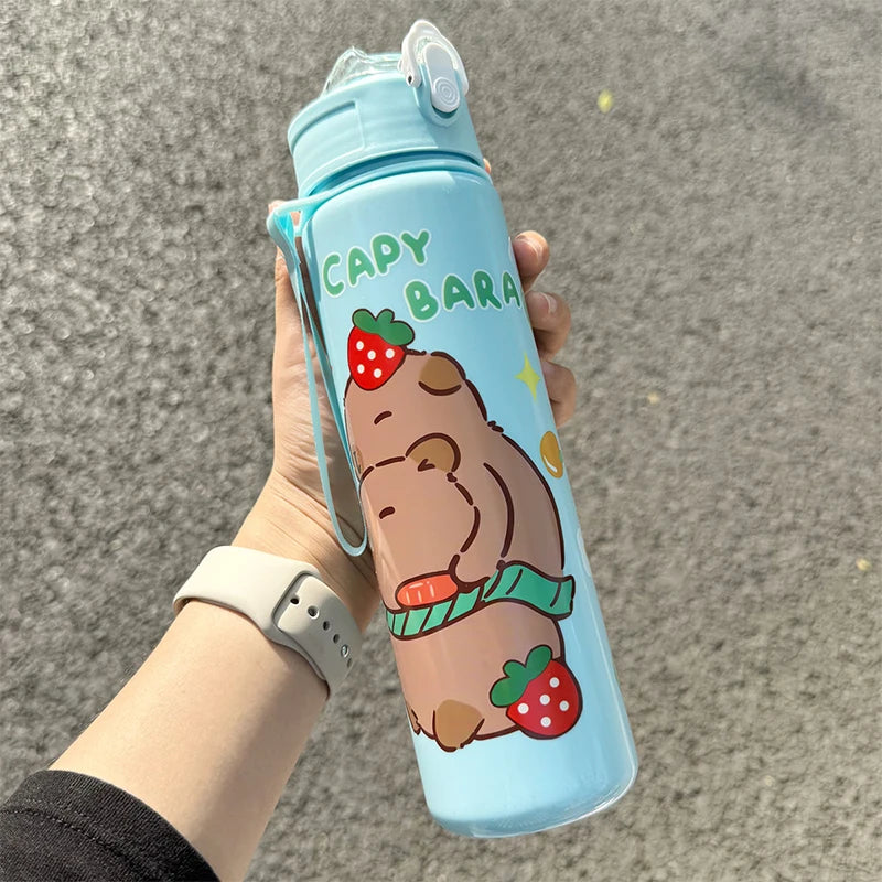 Draagbare Capybara Drinkfles met Rietje 800ml - Lekvrij voor Kinderen