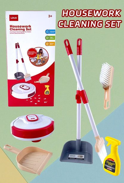 Kinder Schoonmaakset met veger, robotstofzuiger, schoonmaakmiddel en borstel