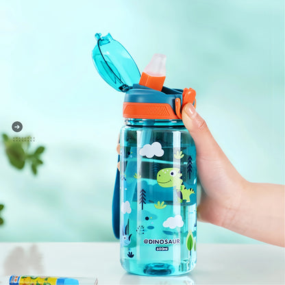 Dinosaurus Drinkfles 600ml met Siliconen Rietje en Draagkoord