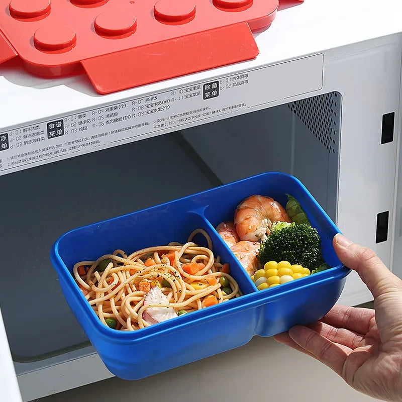 Lekvrije Broodtrommel met Bouwblokjes - Verdeeld & Magnetronbestendig