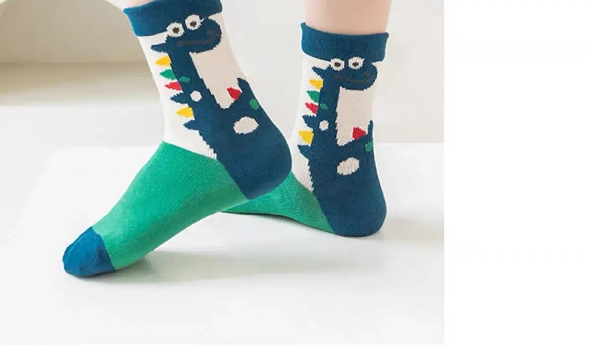 5 Paar Unisex Kindersokken met Dinosaurus-design