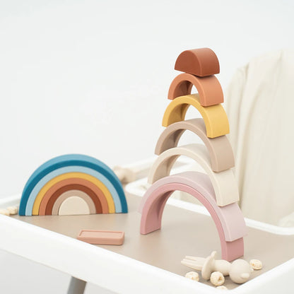 Siliconen Regenboog Stapelblokken voor Baby's en Peuters