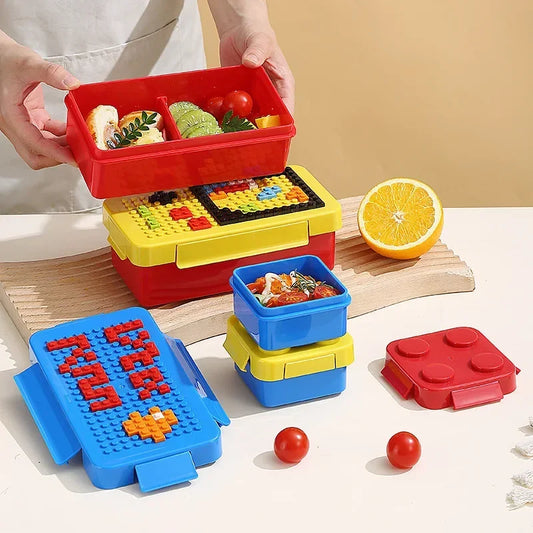Kleurrijke Lunchbox met Bouwstenen voor Kinderen - Lekdicht en Magnetronbestendig