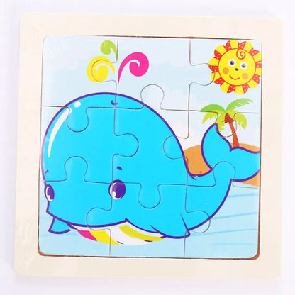 Houten 3D Puzzel met 9 Stukjes – Dieren & Vervoer