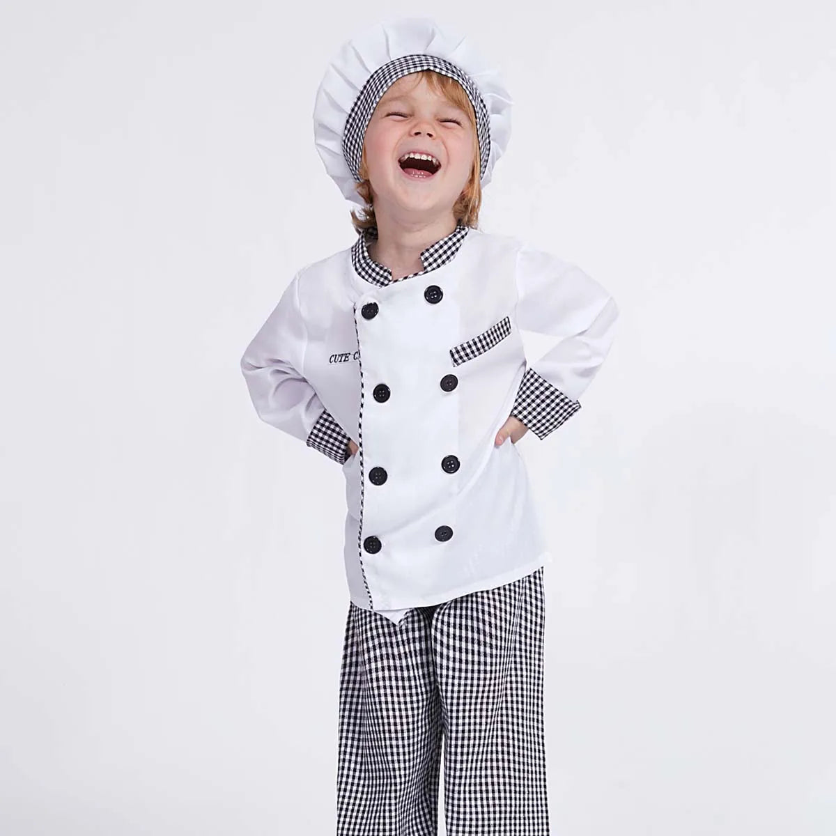Kinder Chef Kostuum Set - Uniform met Broek, Bovenstuk en Muts